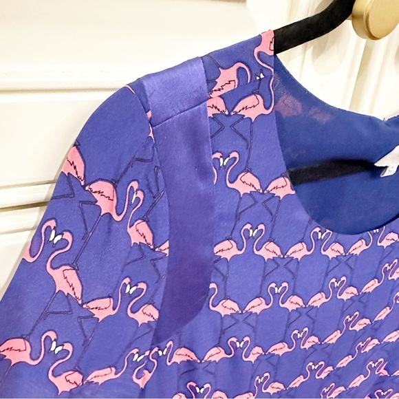Anthropologie Harlyn Womens Flamingo Graphic Print Silk Shift Dress Flowy Size M - Picture 11 of 13